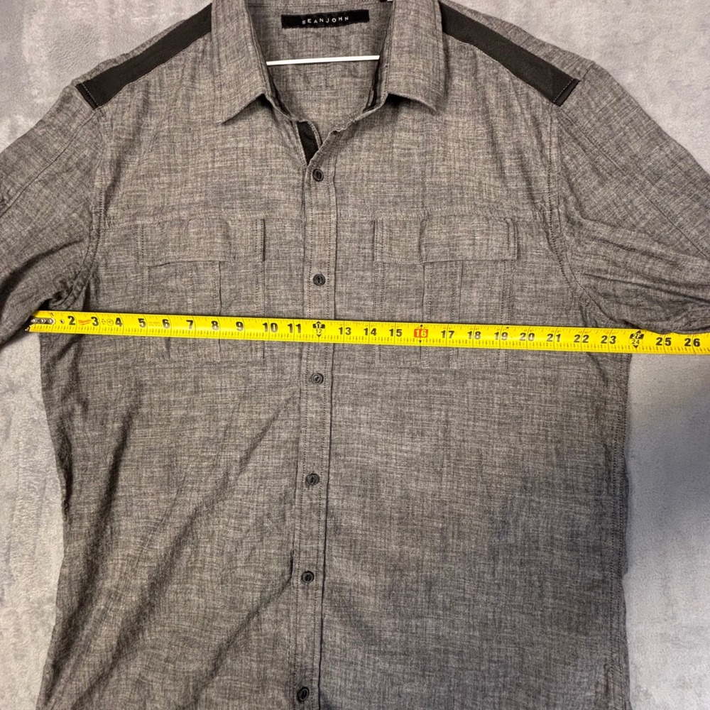 Sean John Mens 2XL Gray Short Sleeve Button Down Shirt Cotton Contrast Shoulder - Picture 4 of 8